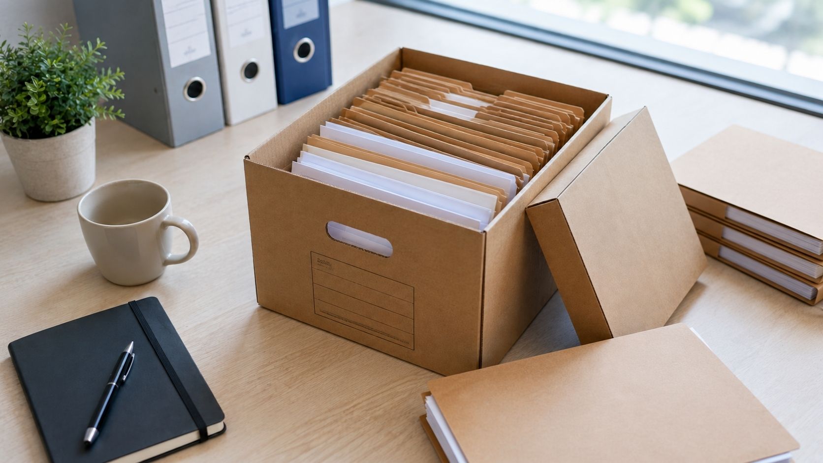 Archive box containing document folders