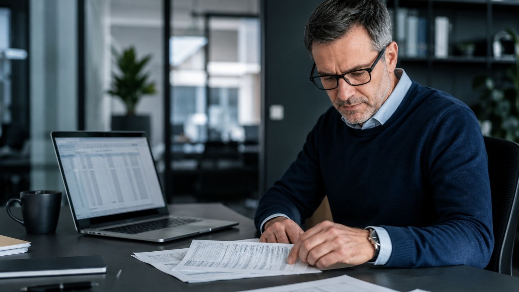 Business owner reviewing a payroll report